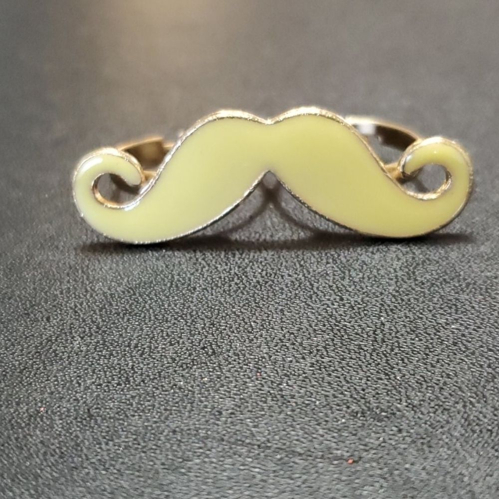 Gold tone yellow enamel mustache double ring adjustable